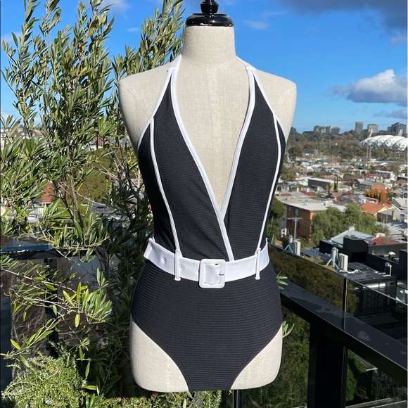 Marks & Spencer Swim New One Piece Black Halter Neck Swimsuit Size